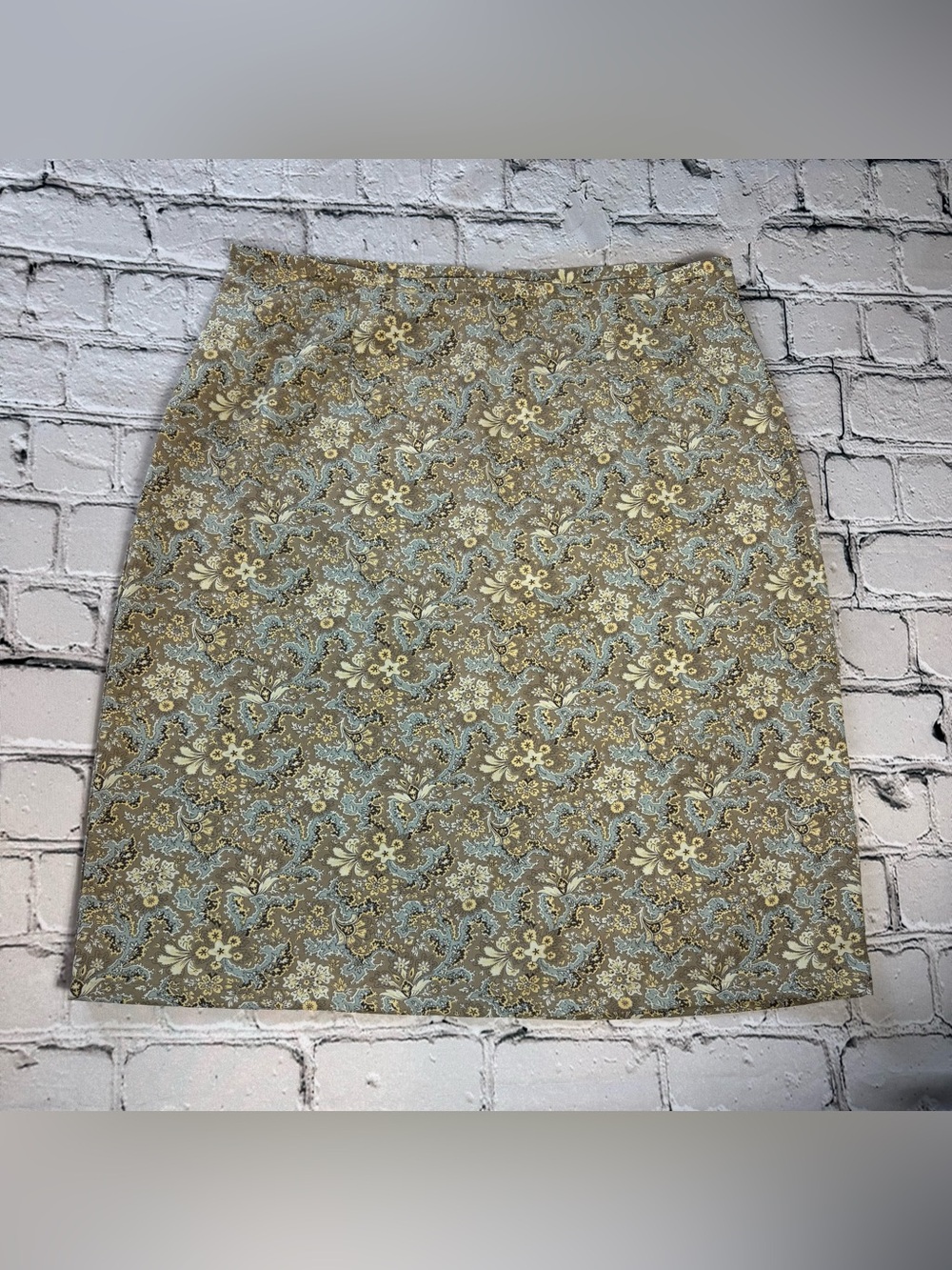 Vintage Old Navy Y2K 2001 Cream Blue Paisley Print Boho Slip Midi Skirt Size 12